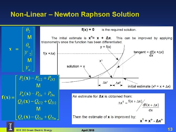 Non-Linear – Newton Raphson Solution ECE 333 Green Electric Energy April 2018 13 