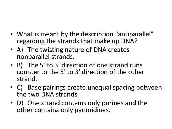  • What is meant by the description "antiparallel" regarding the strands that make