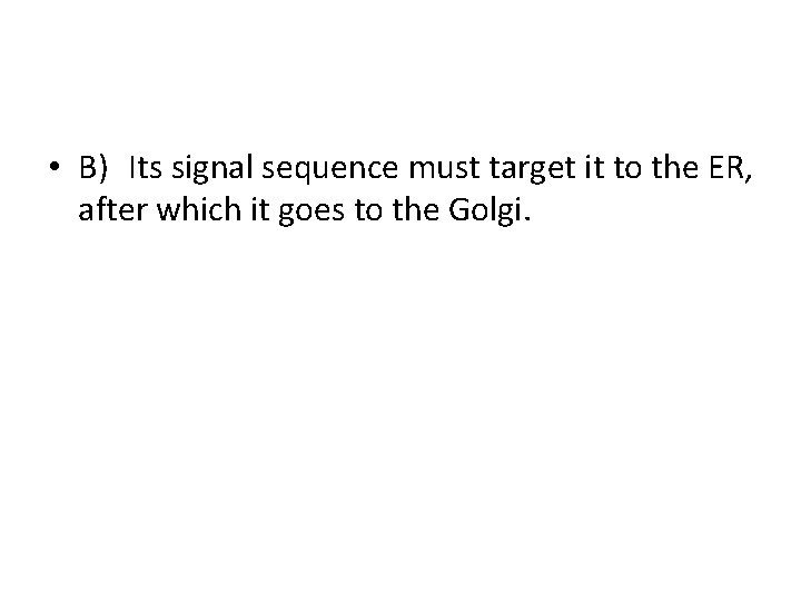  • B) Its signal sequence must target it to the ER, after which