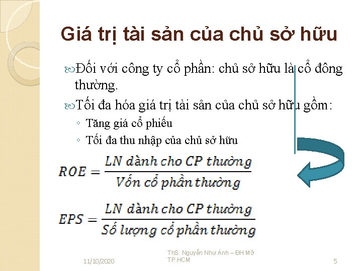 Giá trị tài sản của chủ sở hữu Đối với công ty cổ phần: