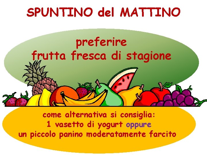 SPUNTINO del MATTINO preferire frutta fresca di stagione come alternativa si consiglia: 1 vasetto