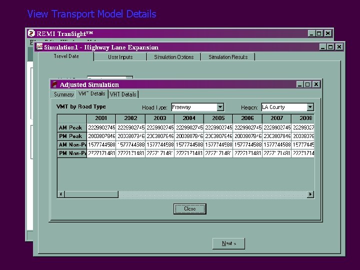 View Transport Model Details 
