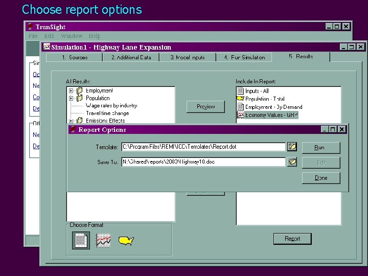 Choose report options 
