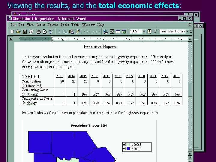 Viewing the results, and the total economic effects: 