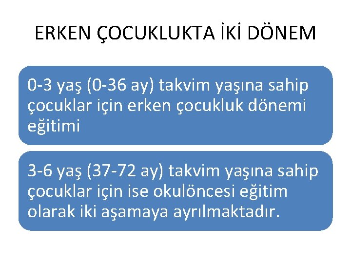 ERKEN ÇOCUKLUKTA İKİ DÖNEM 0 -3 yaş (0 -36 ay) takvim yaşına sahip çocuklar