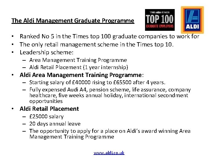 The Aldi Management Graduate Programme • Ranked No 5 in the Times top 100