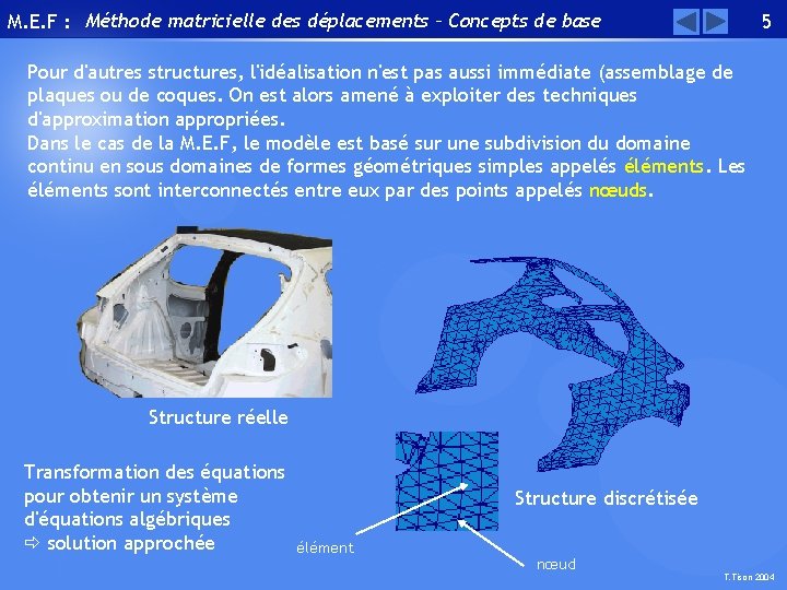 M. E. F : Méthode matricielle des déplacements – Concepts de base 5 Pour