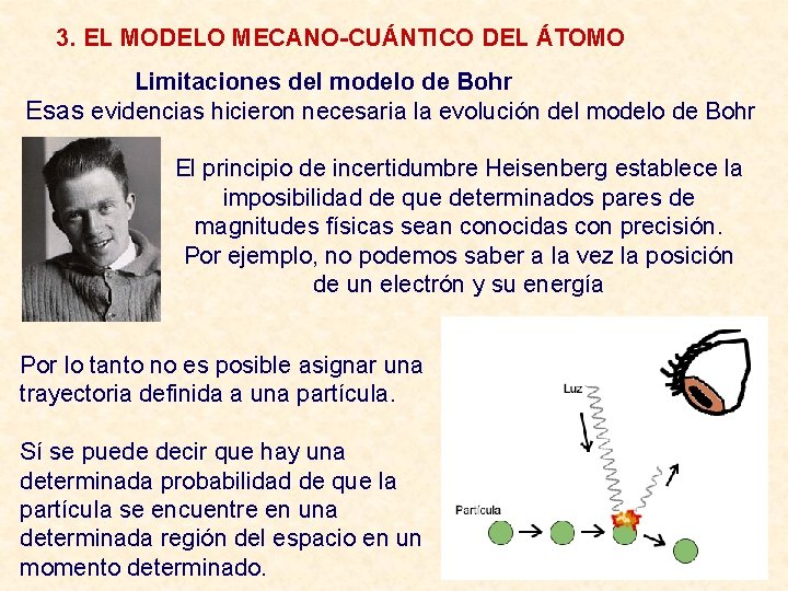 3. EL MODELO MECANO-CUÁNTICO DEL ÁTOMO Limitaciones del modelo de Bohr Esas evidencias hicieron