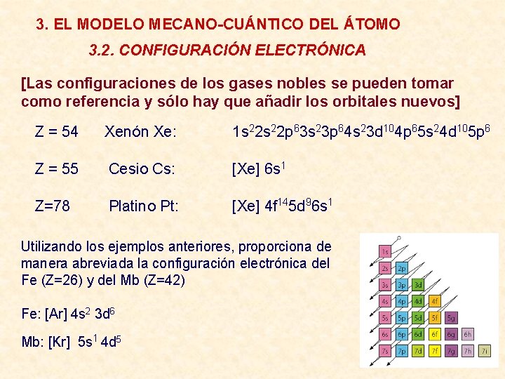 3. EL MODELO MECANO-CUÁNTICO DEL ÁTOMO 3. 2. CONFIGURACIÓN ELECTRÓNICA [Las configuraciones de los