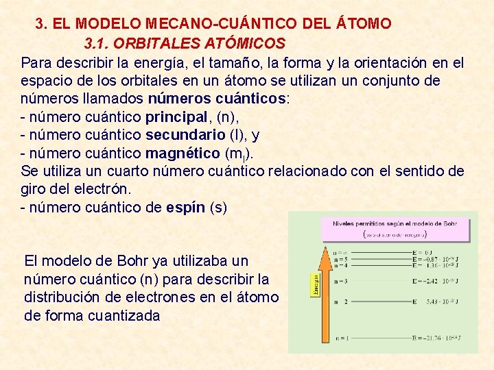 3. EL MODELO MECANO-CUÁNTICO DEL ÁTOMO 3. 1. ORBITALES ATÓMICOS Para describir la energía,