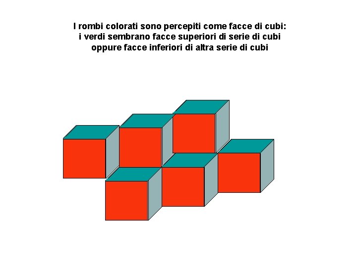 I rombi colorati sono percepiti come facce di cubi: i verdi sembrano facce superiori