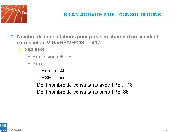 BILAN ACTIVITE 2016 - CONSULTATIONS } Nombre de consultations pour prise en charge d’un BILAN ACTIVITE 2016 - CONSULTATIONS } Nombre de consultations pour prise en charge d’un