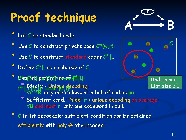 r Proof technique A B • Let C be standard code. C X •