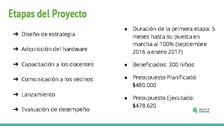 Etapas del Proyecto ➔ Adquisición del hardware ● Duración de la primera etapa: 5