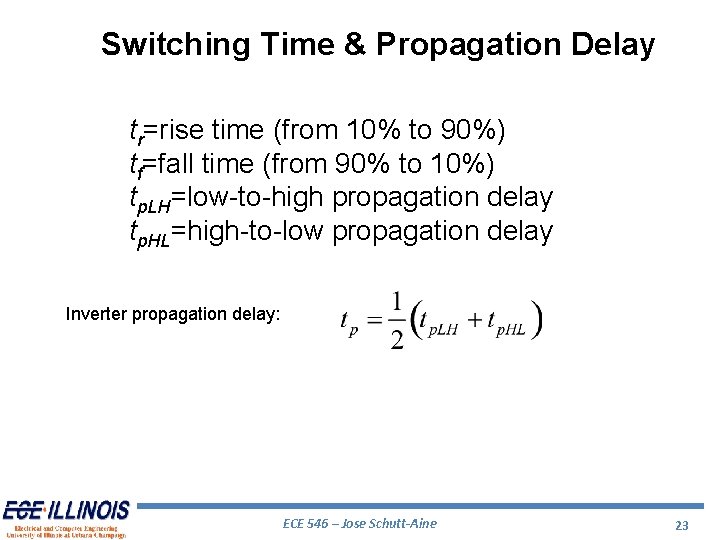 Switching Time & Propagation Delay tr=rise time (from 10% to 90%) tf=fall time (from