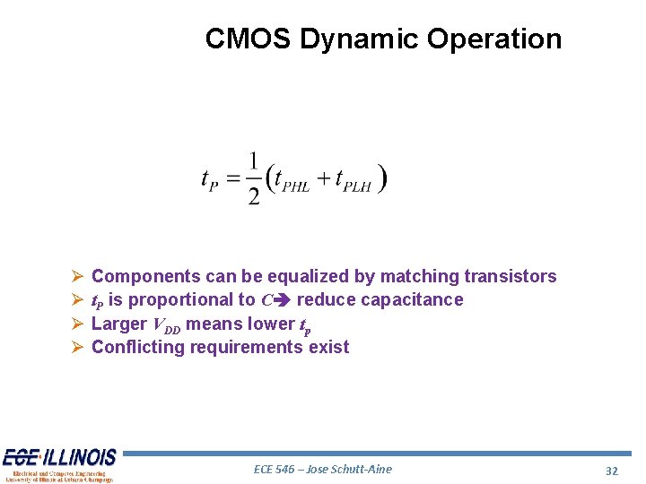 CMOS Dynamic Operation Ø Ø Components can be equalized by matching transistors t. P