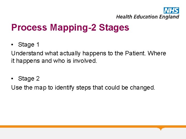 Process Mapping-2 Stages • Stage 1 Understand what actually happens to the Patient. Where
