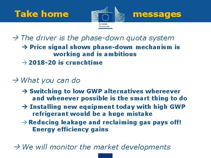 Take home messages The driver is the phase-down quota system Price signal shows phase-down
