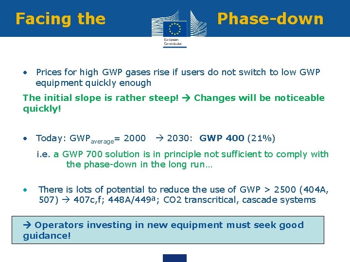 Facing the Phase-down • Prices for high GWP gases rise if users do not