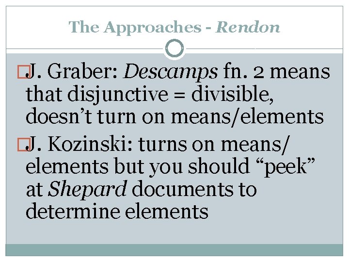 The Approaches - Rendon �J. Graber: Descamps fn. 2 means that disjunctive = divisible,