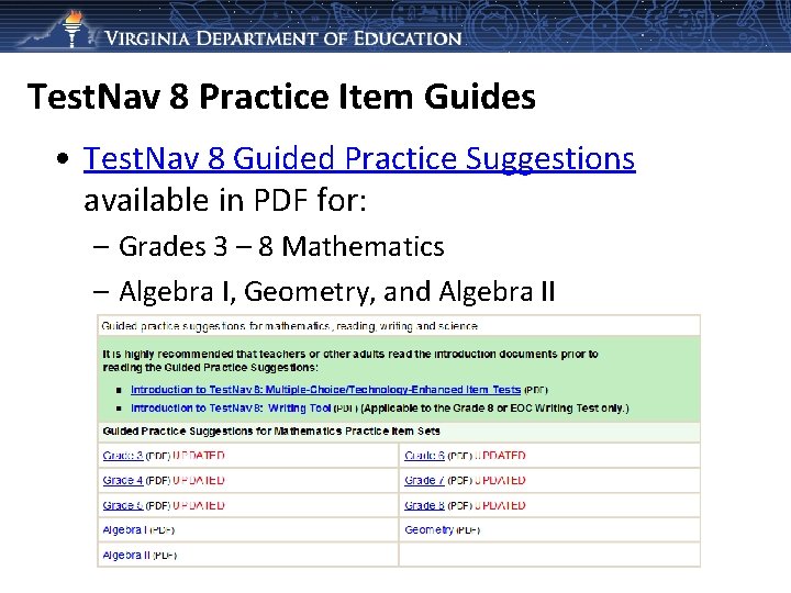 Test. Nav 8 Practice Item Guides • Test. Nav 8 Guided Practice Suggestions available