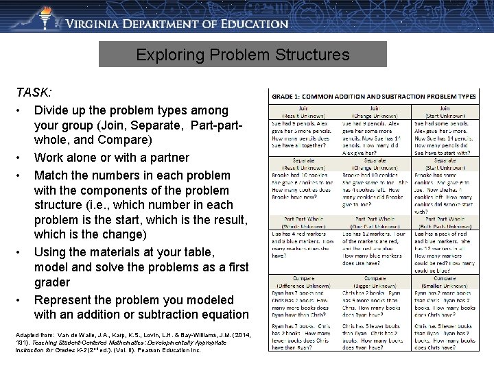 Exploring Problem Structures TASK: • Divide up the problem types among your group (Join,