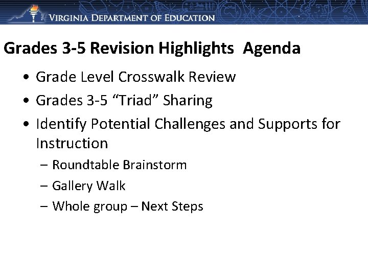Grades 3 -5 Revision Highlights Agenda • Grade Level Crosswalk Review • Grades 3