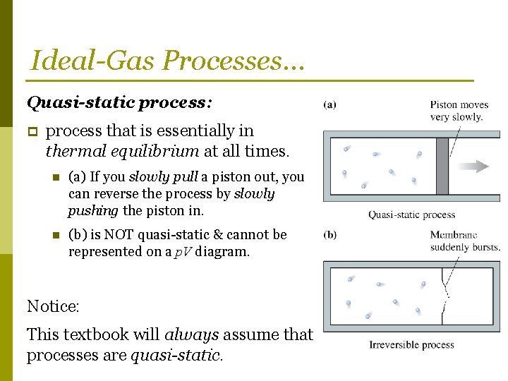Ideal-Gas Processes… Quasi-static process: p process that is essentially in thermal equilibrium at all
