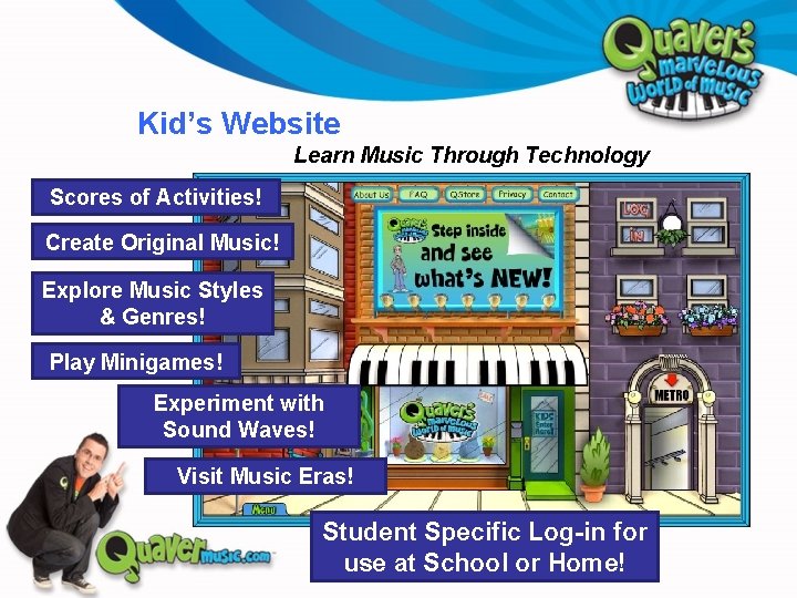 Kid’s Website Learn Music Through Technology Scores of Activities! Create Original Music! Explore Music