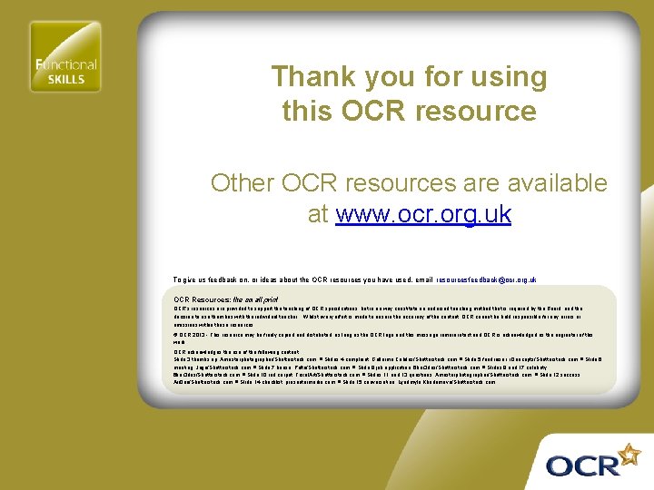 Thank you for using this OCR resource Other OCR resources are available at www.