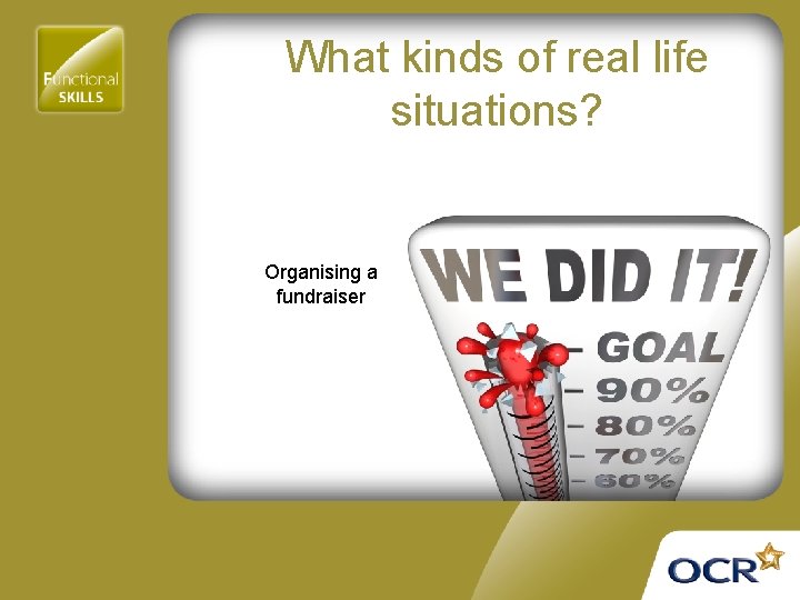 What kinds of real life situations? Organising a fundraiser 
