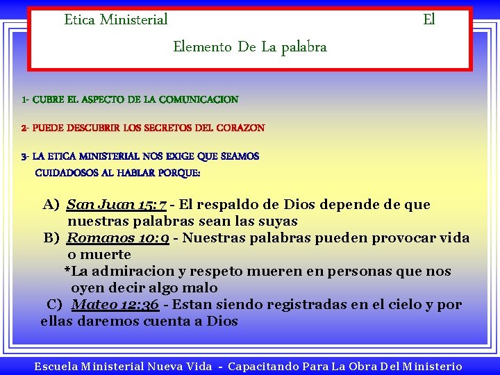 Etica Ministerial Elemento De La palabra El 1 - CUBRE EL ASPECTO DE LA Etica Ministerial Elemento De La palabra El 1 - CUBRE EL ASPECTO DE LA