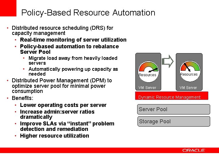 Policy-Based Resource Automation • Distributed resource scheduling (DRS) for capacity management • Real-time monitoring