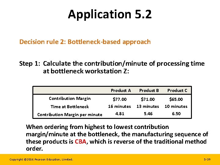 Application 5. 2 Decision rule 2: Bottleneck-based approach Step 1: Calculate the contribution/minute of Application 5. 2 Decision rule 2: Bottleneck-based approach Step 1: Calculate the contribution/minute of