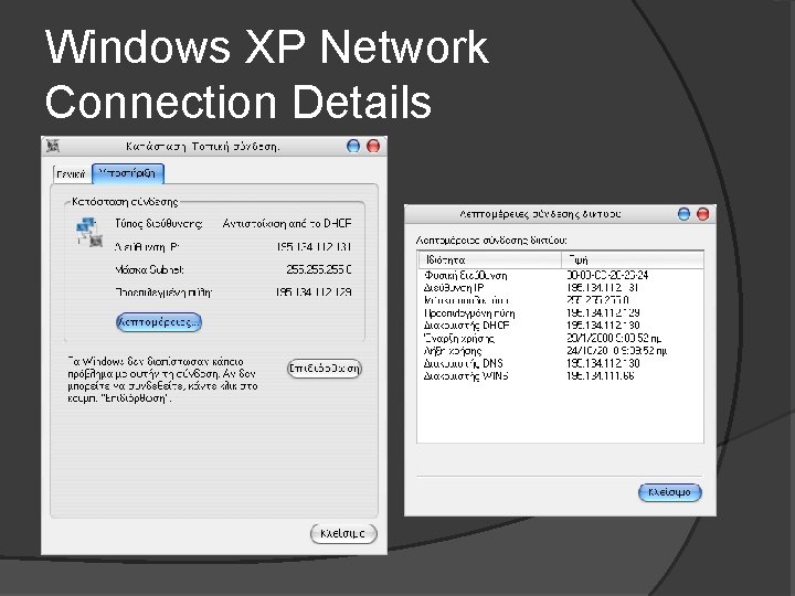 Windows XP Network Connection Details 