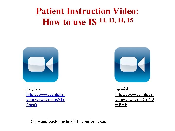 Patient Instruction Video: How to use IS 11, 13, 14, 15 English: https: //www.