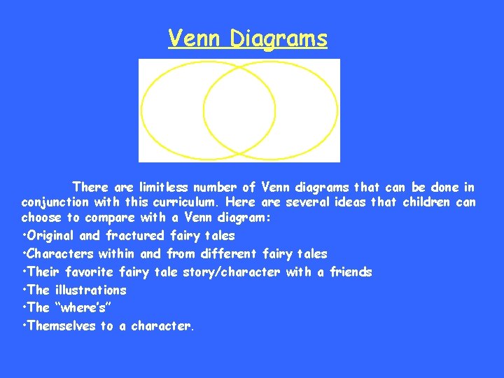 Venn Diagrams There are limitless number of Venn diagrams that can be done in