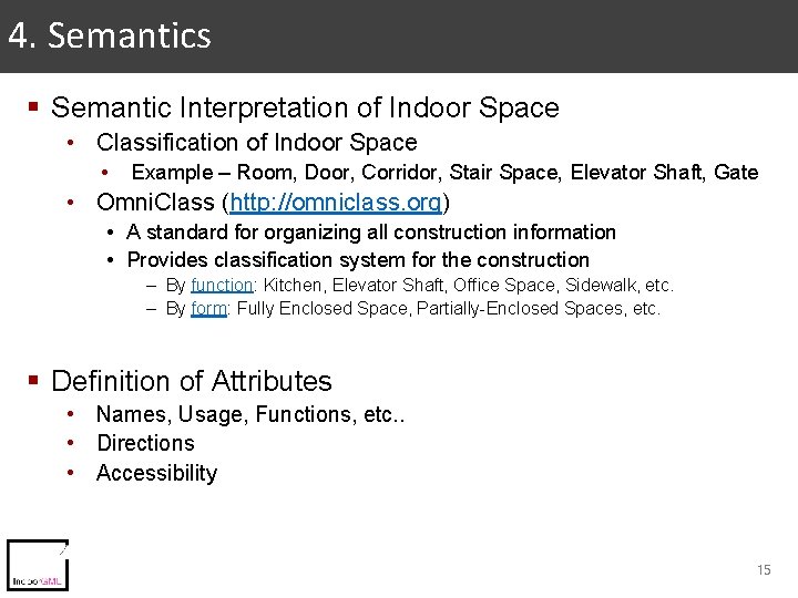 4. Semantics § Semantic Interpretation of Indoor Space • Classification of Indoor Space • 4. Semantics § Semantic Interpretation of Indoor Space • Classification of Indoor Space •