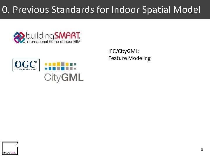 0. Previous Standards for Indoor Spatial Model IFC/City. GML: Feature Modeling 3 0. Previous Standards for Indoor Spatial Model IFC/City. GML: Feature Modeling 3