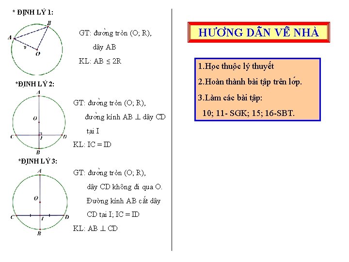 * ĐỊNH LÝ 1: GT: đươ ng tròn (O; R), HƯƠ NG D N