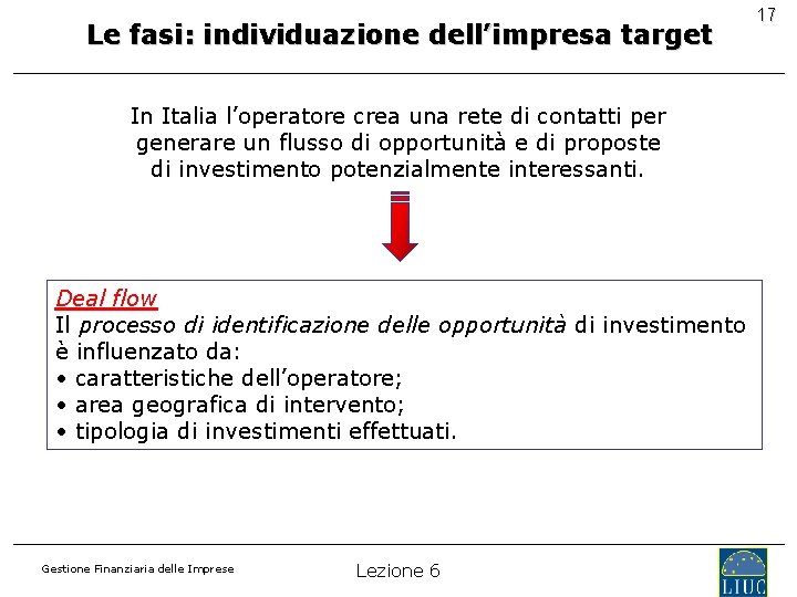 Le fasi: individuazione dell’impresa target In Italia l’operatore crea una rete di contatti per