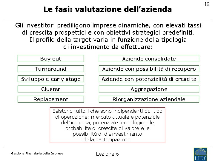 Le fasi: valutazione dell’azienda Gli investitori prediligono imprese dinamiche, con elevati tassi di crescita