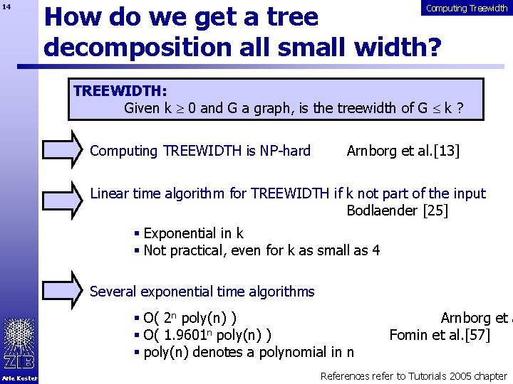 14 How do we get a tree decomposition all small width? Computing Treewidth TREEWIDTH: