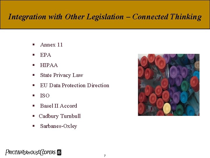 Integration with Other Legislation – Connected Thinking § Annex 11 § EPA § HIPAA