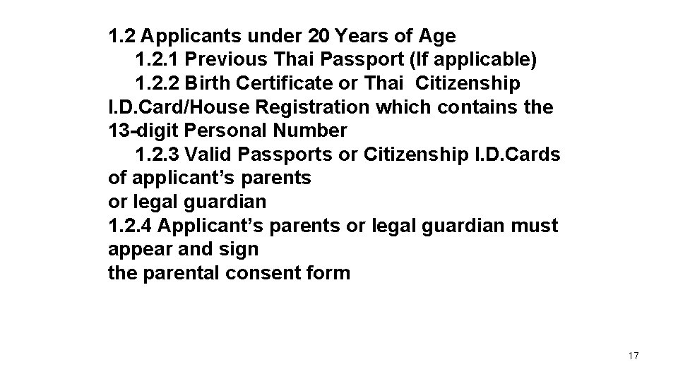 1. 2 Applicants under 20 Years of Age 1. 2. 1 Previous Thai Passport