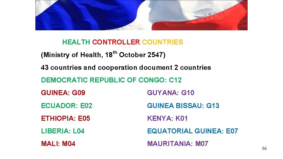 HEALTH CONTROLLER COUNTRIES (Ministry of Health, 18 th October 2547) 43 countries and cooperation