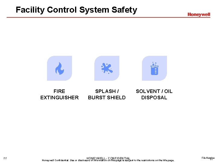 Facility Control System Safety FIRE EXTINGUISHER 11 SPLASH / BURST SHIELD HONEYWELL - CONFIDENTIAL Facility Control System Safety FIRE EXTINGUISHER 11 SPLASH / BURST SHIELD HONEYWELL - CONFIDENTIAL