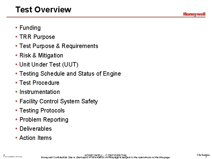 Test Overview • Funding • TRR Purpose • Test Purpose & Requirements • Risk Test Overview • Funding • TRR Purpose • Test Purpose & Requirements • Risk