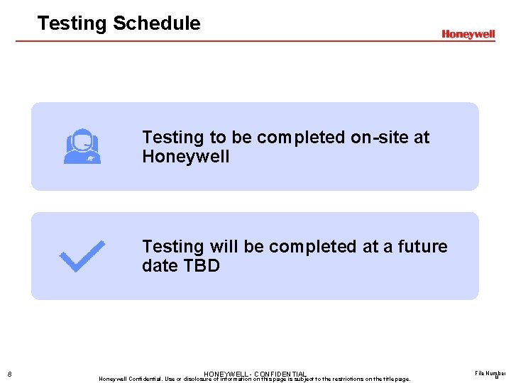Testing Schedule Testing to be completed on-site at Honeywell Testing will be completed at Testing Schedule Testing to be completed on-site at Honeywell Testing will be completed at