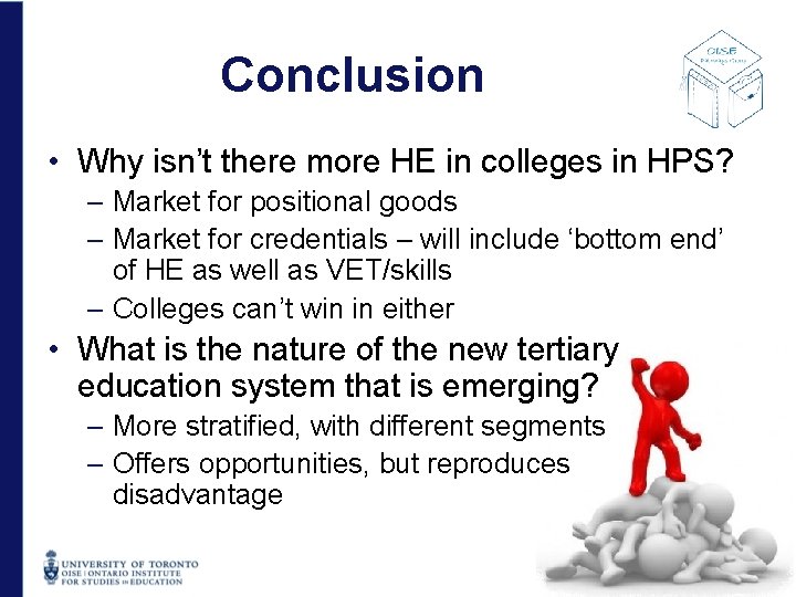 Conclusion • Why isn’t there more HE in colleges in HPS? – Market for Conclusion • Why isn’t there more HE in colleges in HPS? – Market for